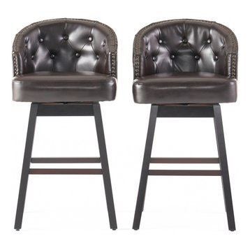 Westman Contemporary Tufted Swivel Barstools with Nailhead Trim, Set of 2