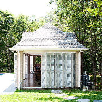 Pool House in FairviewWeatherwell Elite aluminum shutters create flexibility in