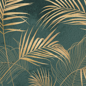 Golden-green palm leaves wall mural