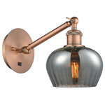 Innovations Lighting - Innovations 317-1W-AC-G93 1-Light Sconce, Antique Copper - Innovations 317-1W-AC-G93 1-Light Sconce Antique Copper. Collection: Ballston. Style: Art Nouveau, Industrial, Restoration-Vintage, Transitional. Metal Finish: Antique Copper. Metal Finish (Canopy/Backplate): Antique Copper. Material: Steel, Cast Brass, Glass. Dimension(in): 11. 25(H) x 6. 5(W) x 13. 25(Ext). Bulb: (1)60W Medium Base,Dimmable(Not Included). Maximum Wattage Per Socket: 100. Voltage: 120. Color Temperature (Kelvin): 2200. CRI: 99. 9. Lumens: 220. Glass Shade Description: Plated Smoke Fenton. Glass or Metal Shade Color: Plated Smoke. Shade Material: Glass. Glass Type: Colorful; Ribbed. Shade Shape: Bowl. Shade Dimension(in): 6. 5(W) x 4. 5(H). Fitter Measurement (Glass Or Metal Shade Fitter Size): Neckless with a 2. 125 inch Hole. Backplate Dimension(in): 5. 3(Dia) x 0. 75(Depth). ADA Compliant: No. California Proposition 65 Warning Required: Yes. UL and ETL Certification: Damp Location.