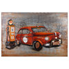 "Red Car" Mixed Media Iron Hand Painted Dimensional Wall Art
