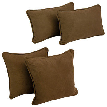 Double-Corded Solid Microsuede Throw Pillows With Inserts, Set of 4, Chocolate