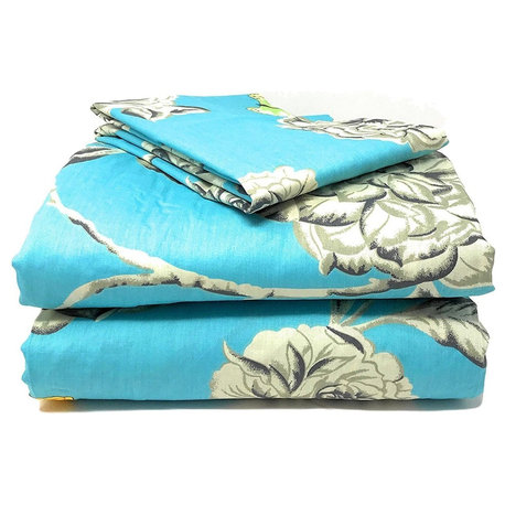 Pattern Flat Sheets, Aqua Floral Butterfly, California King