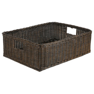 The Basket Lady Narrow Wicker Magazine Basket Large, Antique Walnut Brown