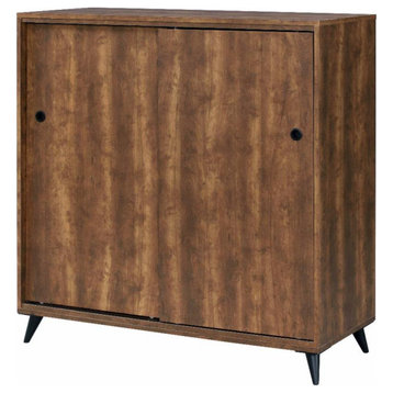Transitional Storage Cabinet, 2 Sliding Doors With Rounded Pull Handles, Oak