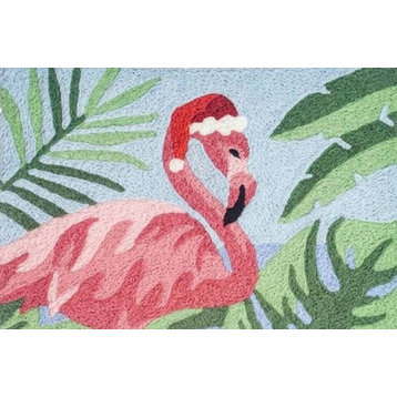 Festive Pink Flamingo in Santa Hat Christmas Holiday Accent Rug 30 x 20 Inches