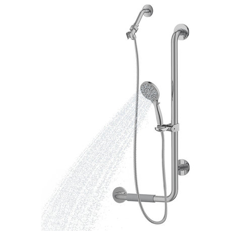 Pulse Shower Spas Ergo Slide Bar, Left, Brushed Stainless Steel