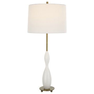 Curvy Slim Gourd Shape Gloss White Table Lamp 34 in Tall Slim Brass Gold