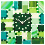 Games of Colors - Wall Clock Rectangular Fantasy - This is a medium-size handmade square wall clock. They are composed from small colorful glass rectangles fused with each other by tiny glass bridges. The actual glass shapes and colors may be slightly different.