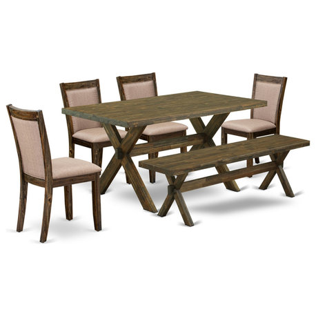 V776Mz716-6 6-Piece Dining Set, Rectangular Table, 4 Parson Chairs and a Bench