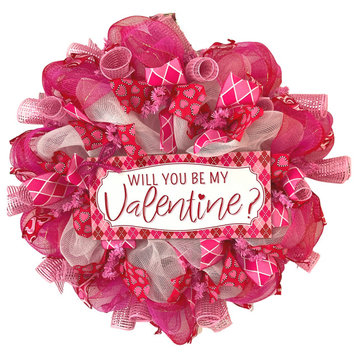 Will You Be My Valentine Handmade Deco Mesh Valentines Day Wreath