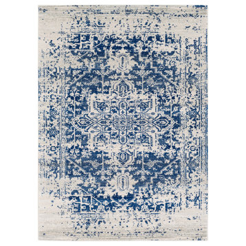Harput Traditional Dark Blue, Light Gray Area Rug, 10'x14'