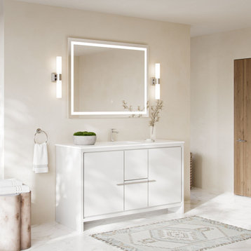Esconde Bath Vanity, Double Sink, 60", High Gloss White, Freestanding