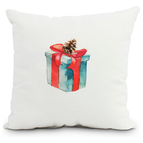 Gift Wrapped 26" Off White Holiday Print Decorative Throw Pillow