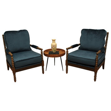 Benedict 3-Piece Lounge Set With 2 Twisted Teal Lounge Chairs and Side Table