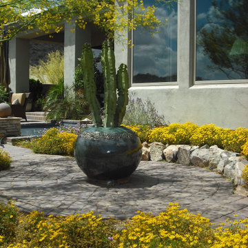 cacti plant as focal point surrounded by flowers