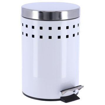 Round Metal Small Step Trash Can with Lid Waste Bin 3-liters-0.8-gal., White/Chr