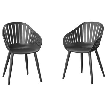 Amazonia Tennet Modern Wood Patio Dining Chairs, Set of 2, Black, Aluminium