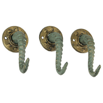 Verdigris Bronze Cast Iron Octopus Tentacle Wall Hook Nautical Decor Key Hanger