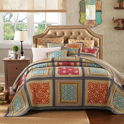 Dada Bedding Gallery of Roses Reversible Bohemian Cotton Real Patchwork Quilted - Quilts And Quilt Sets