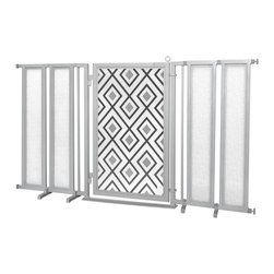 Fusion Gates - Fusion Gate with Gray Diamonds Design, Satin Nickel, 71.5"-74" - Dog Gates