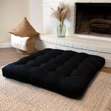 Sorra Home Sunbrella Canvas Black Square Floor Pillow With handle 40x40x5"