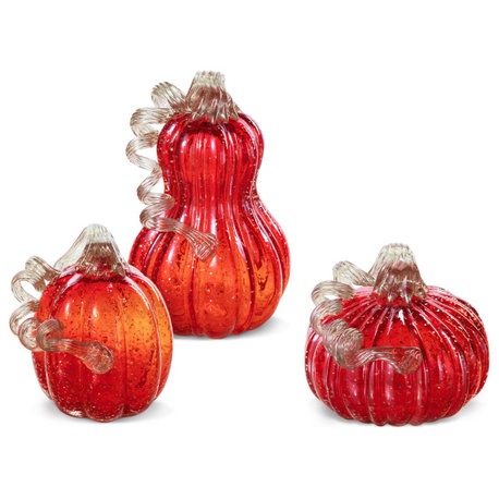 3-Piece Set Red Glass Pumpkin & Gourd