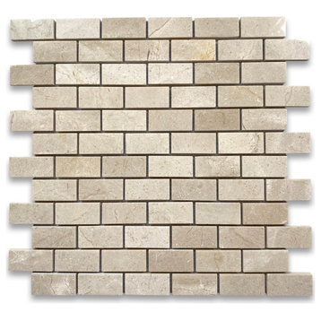 Crema Marfil Marble 1x2 Brick Subway Mosaic Tile Polished, 1 sheet