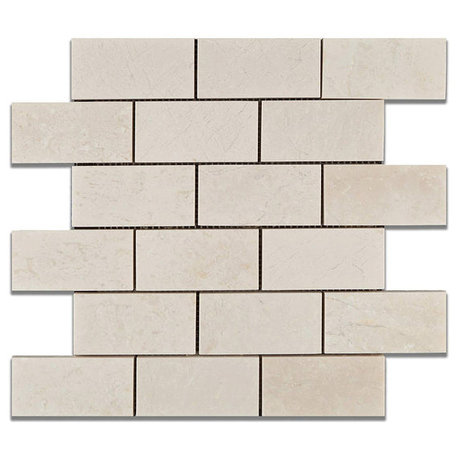 White Pearl / Botticino Marble 2"x4" Brick Mosaic Polished