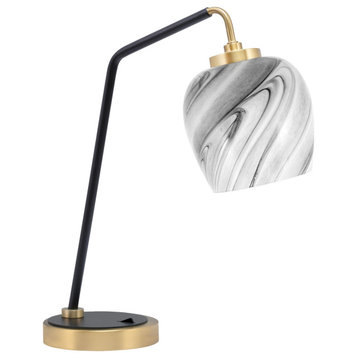 1-Light Desk Lamp, Matte Black/New Age Brass Finish, 6" Onyx Swirl Glass