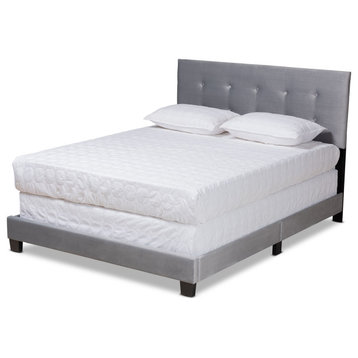 Caprice Modern Glam Grey Velvet Upholstered Full Size Panel Bed