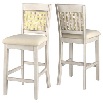 Auman Cane Slat Back Counter Height Chair (Set of 2), Antique White Finish