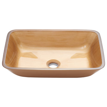 Glass Rectangular Vessel Bathroom Sink without Faucet, Gold