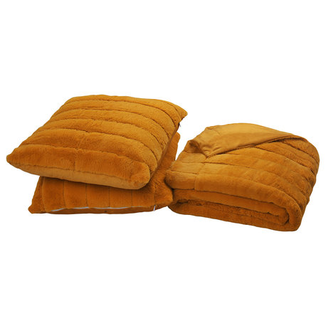 BOON Rabbit Jumbo Fur Throw and Pillow, 3-Piece Set, Burnt Orange