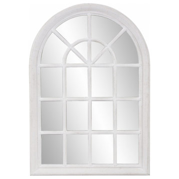 Fenetre White Washed Arched Windowpane Mirror, Traditional, Wood, 29 X 41