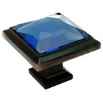Cosmas - Cosmas 5883ORB-BL Oil Rubbed Bronze and Blue Glass Square Cabinet Knob - Manufacturer: Cosmas