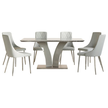 7-Piece Dining Set, Gray Table With Light Gray Chair