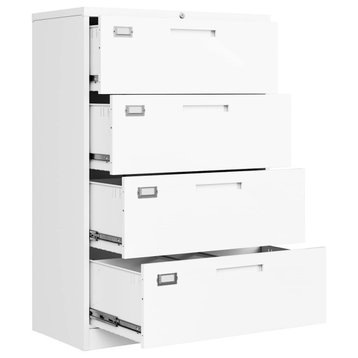 Large Metal Filing Cabinet, Lockable Storage Cabinet, White, 4 Drawers