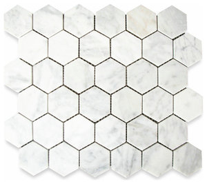 Carrara White Marble 2" Hexagon Mosaic Tile Venato Carrera Honed, 1 sheet