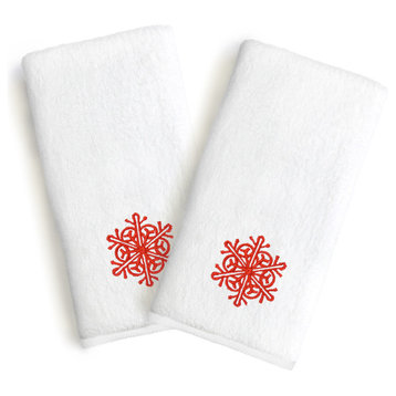 Monogrammed Luxury Hand Towels, Set of 2, Red Snow Flake