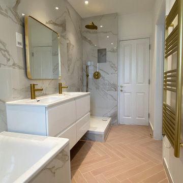 Pink and Gold family bathroom