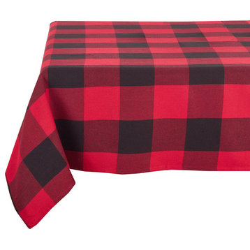 Holiday Buffalo Plaid Design Decorative Cotton Tablecloth, Red, 65"x104"