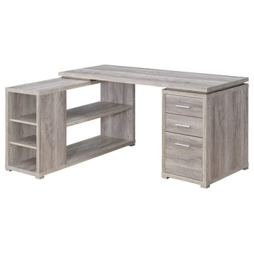 L-Shape Office Desk with 3 Drawers, Gray Driftwood