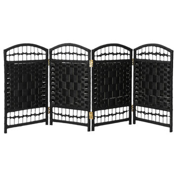 2 ft. Short Fiber Weave Room Divider Black 4 Panels