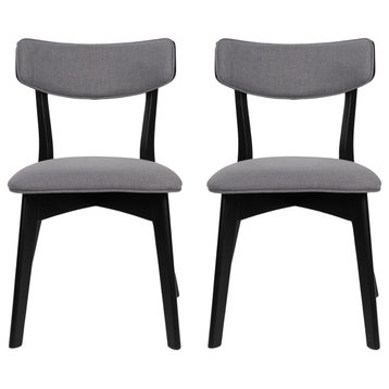 Crystal Mid-Century Modern Fabric Upholstered Dining Chairs, Set of 2, Dark Gray + Matte Black