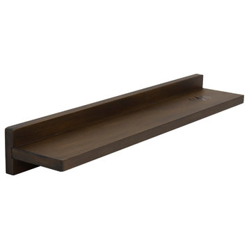 Smart Wood Floating Shelf With Wireless Charging, Rustic Wood, 30"