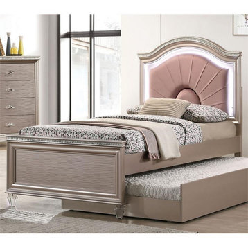 Furniture of America Devado Contemporary Wood Twin Bed with LED in Rose Gold