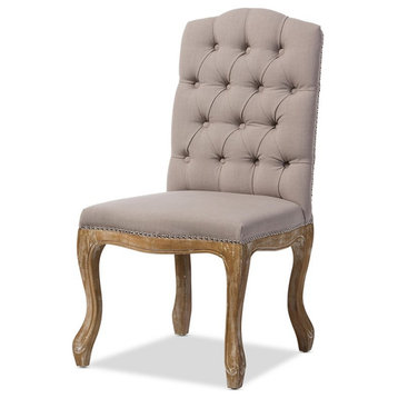 Baxton Studio Hudson Tufted Dining Side Chair in Natural Oak and Beige