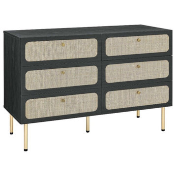 Modway Chaucer 6-Drawer Particleboard and Rattan Compact Dresser in Black