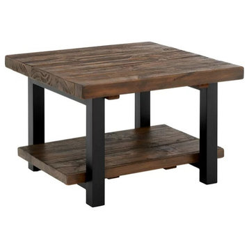 Rustic Coffee Table, Metal Legs With Solid Pine Wood Shelf & Top, Rustic Natural